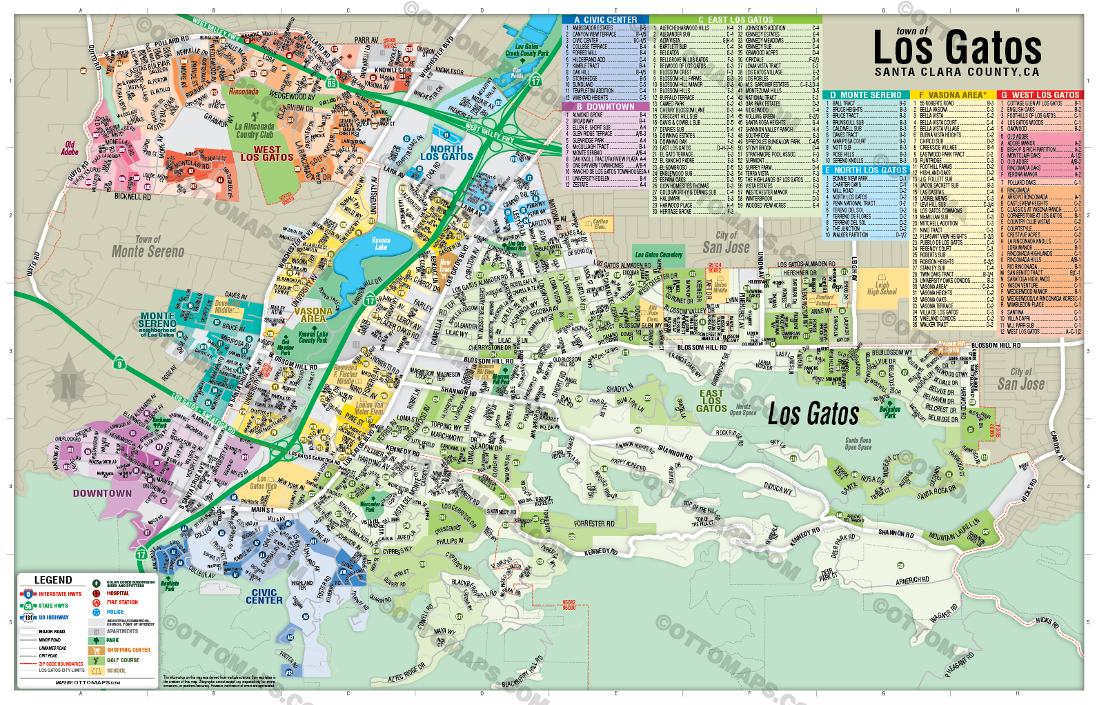Los Gatos Map, Santa Clara County, CA - FILES - PDF and Adobe Illustrator - no box