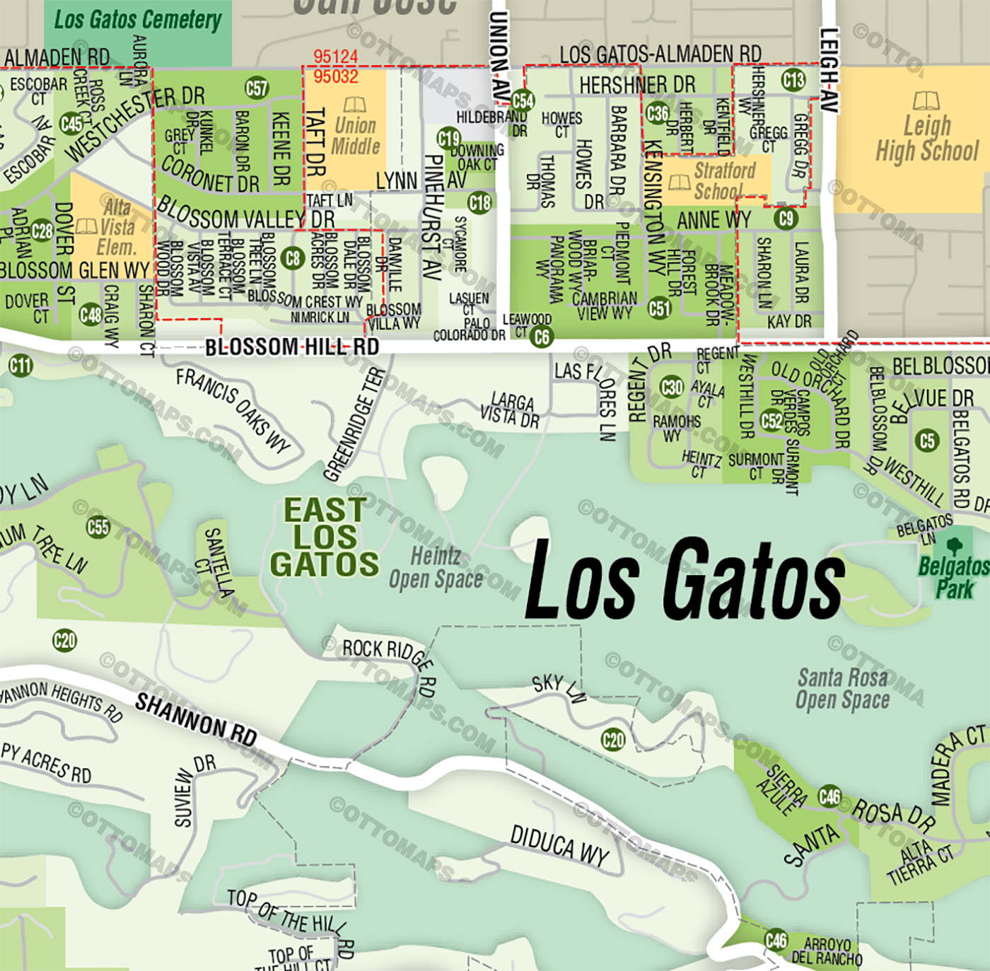 Los Gatos Map, Santa Clara County, CA - FILES - PDF and Adobe Illustrator - zoom