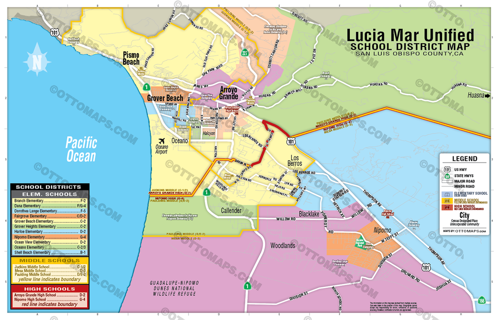 Lucia Mar Unified School District Map, San Luis Obispo County, CA - POSTER PRINTS