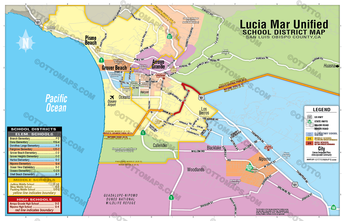 Lucia Mar Unified School District Map, San Luis Obispo County, CA - FILES - PDF and Adobe Illustrator - no box
