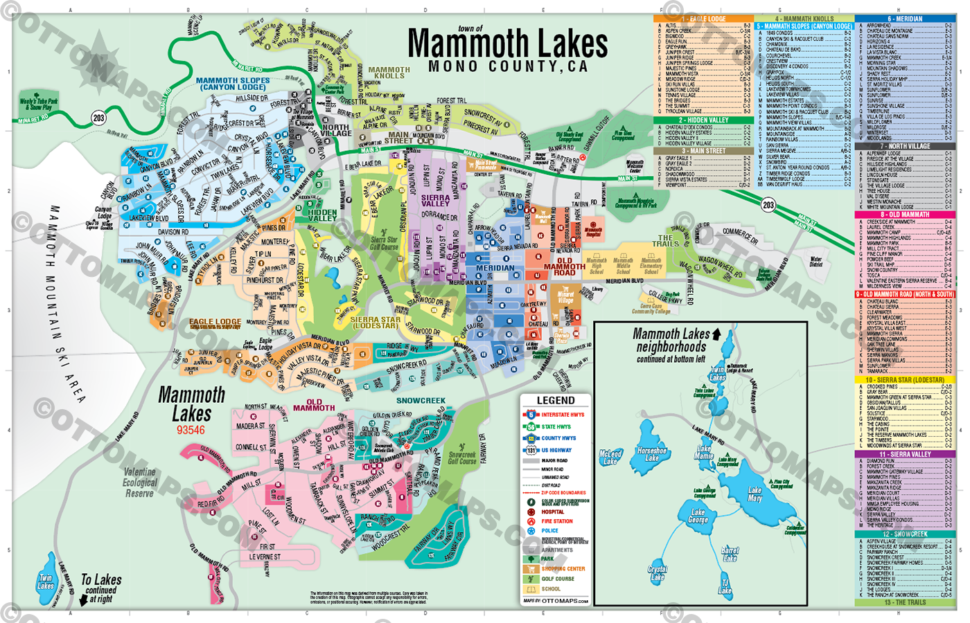 Mammoth Lakes Map, Mono County, CA - FILES - PDF and AI, editable, vector, royalty free