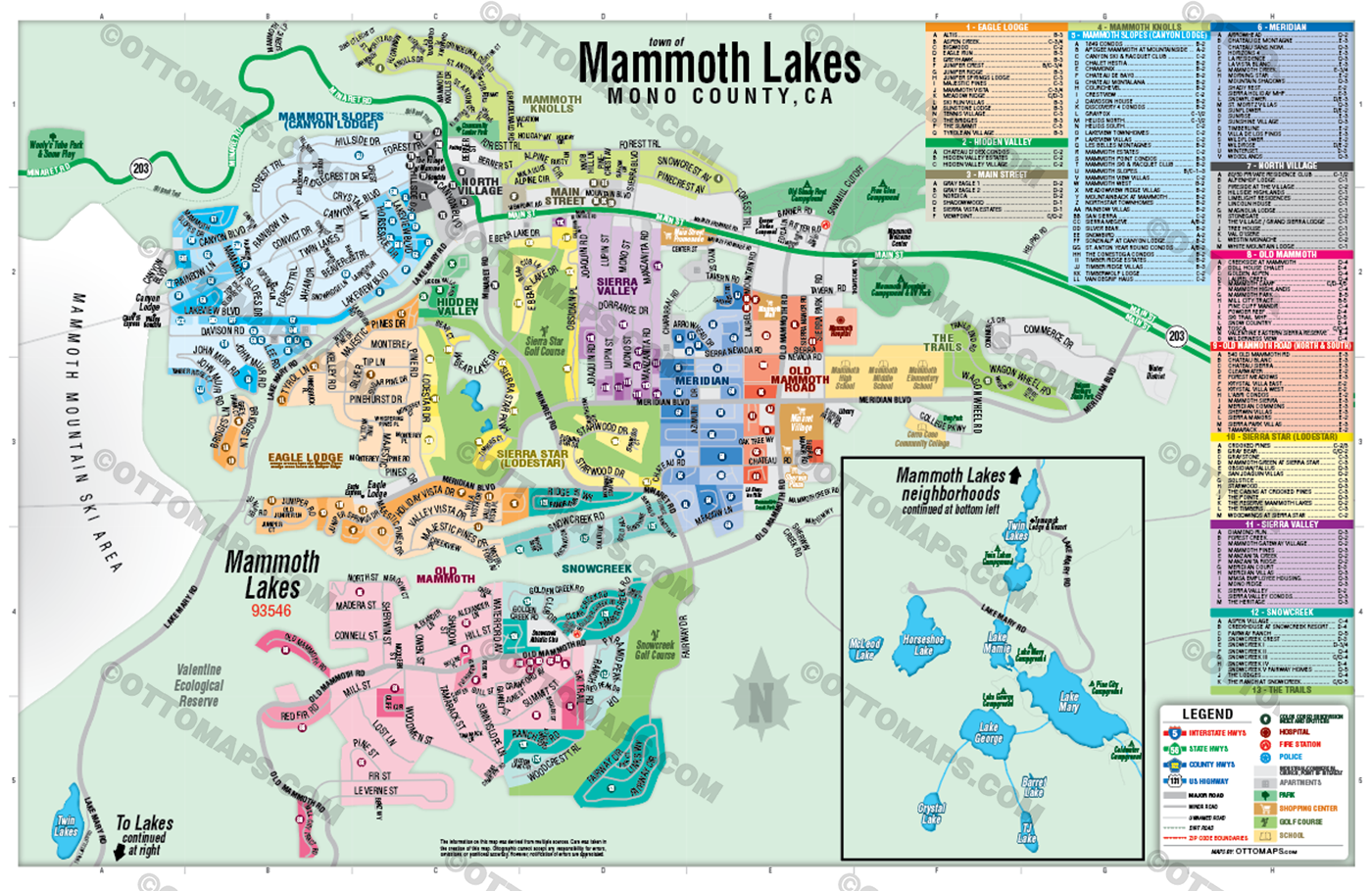 Mammoth Lakes Map, Mono County, CA - POSTER PRINTS
