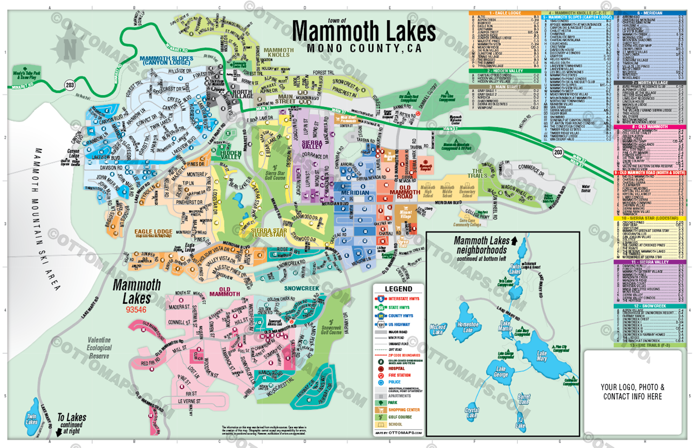 Mammoth Lakes Map, Mono County, CA - FILES - PDF and Adobe Illustrator - with box
