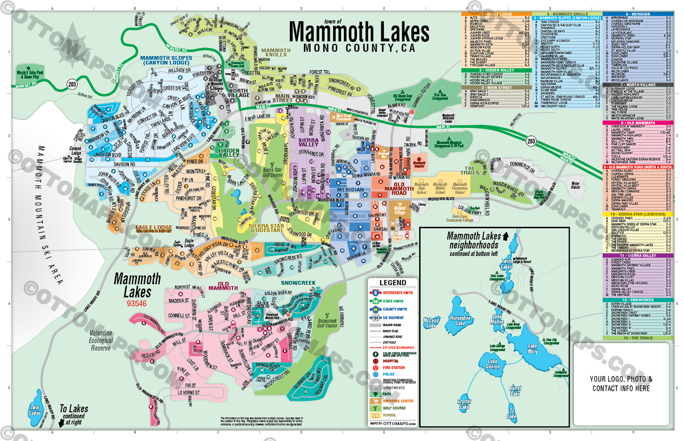 Mammoth Lakes Map, Mono County, CA - FILES - PDF and AI, editable, vector, royalty free WITH BOX