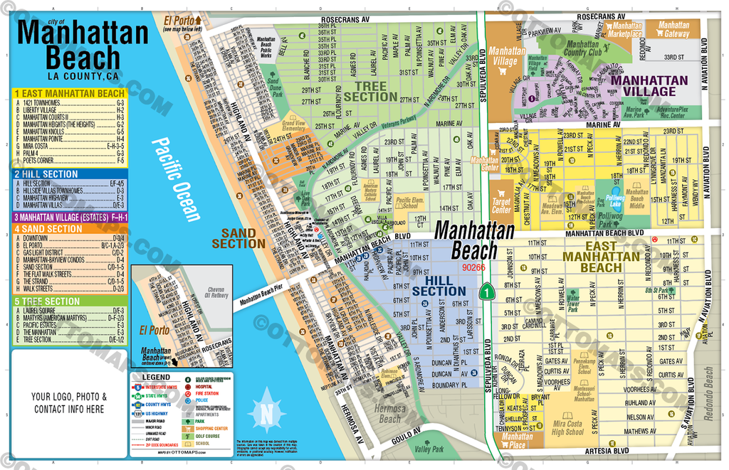 Manhattan Beach Map, Los Angeles County, CA - POSTER PRINTS – Otto Maps