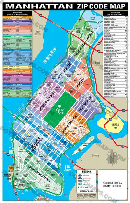 Manhattan Zip Code Map - Neighborhoods colorized - FILES - PDF and AI ...