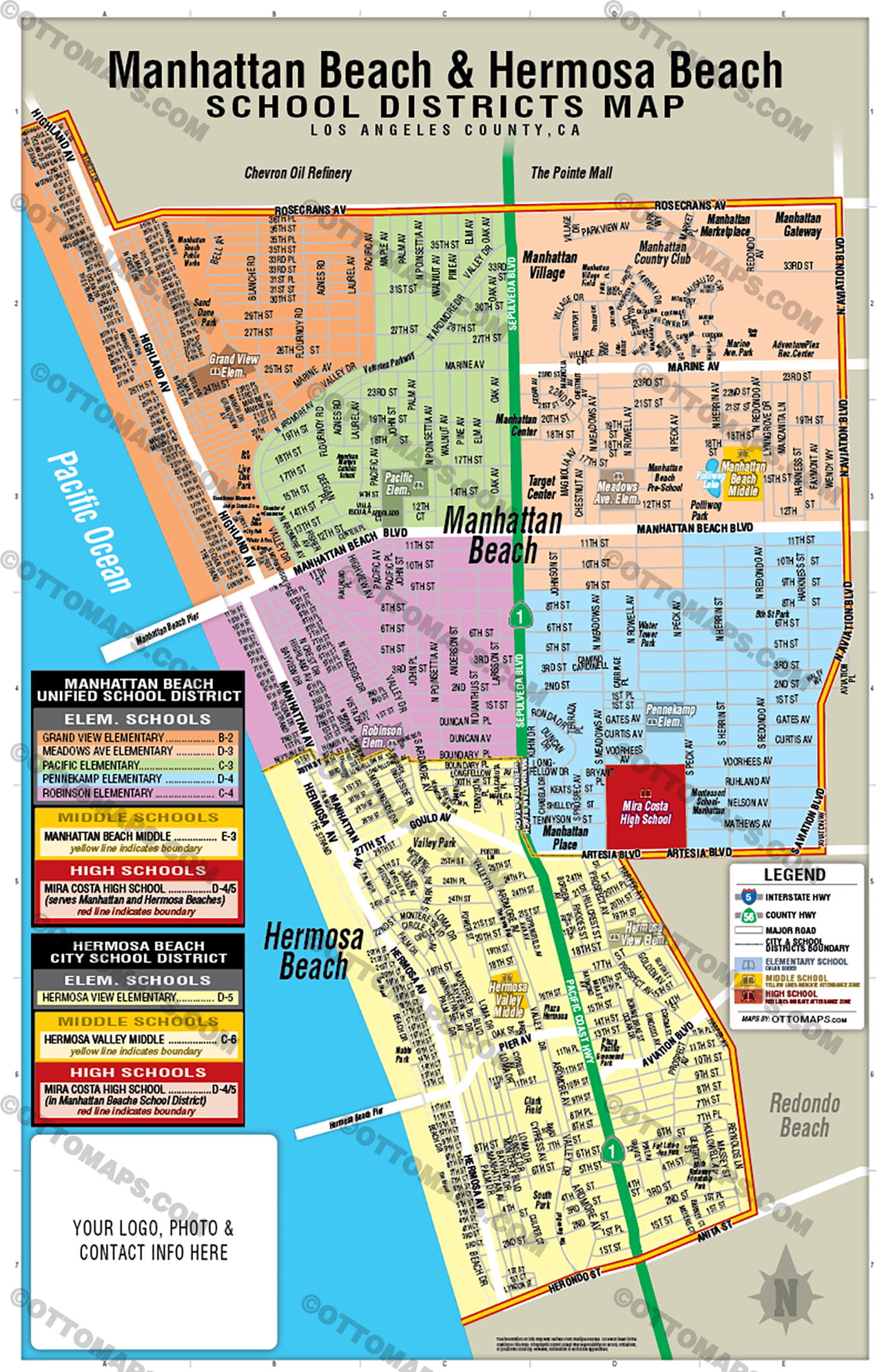 Manhattan Beach and Hermosa Beach School District Map - FILES - PDF and AI, layered, editable, vector, royalty free