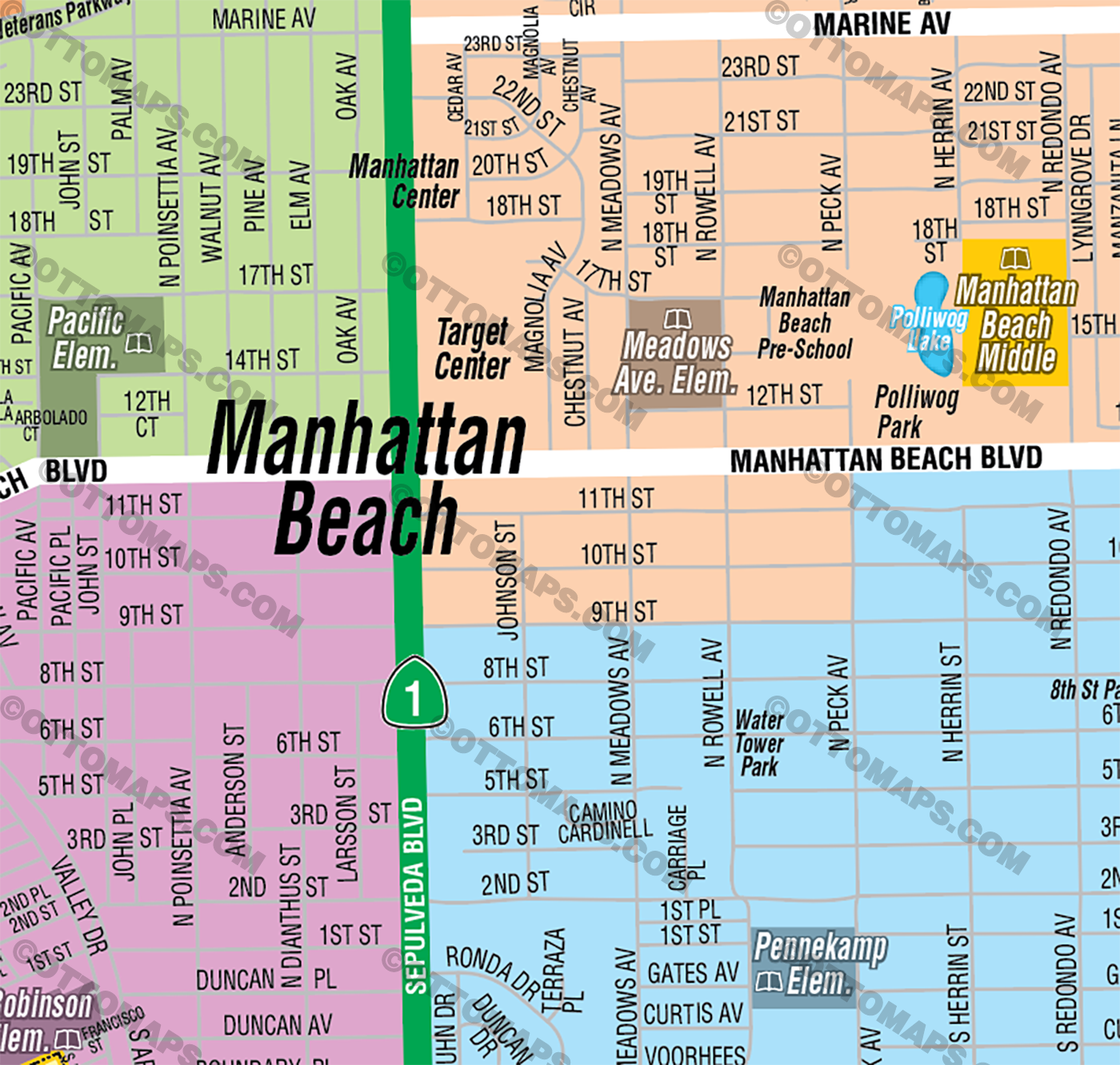 Manhattan Beach and Hermosa Beach School District Map - FILES - PDF and AI, layered, editable, vector, royalty free