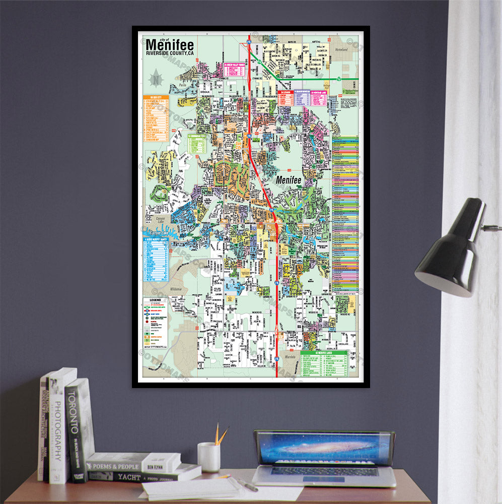 Menifee Map, Riverside County, CA - POSTER PRINTS - with frame
