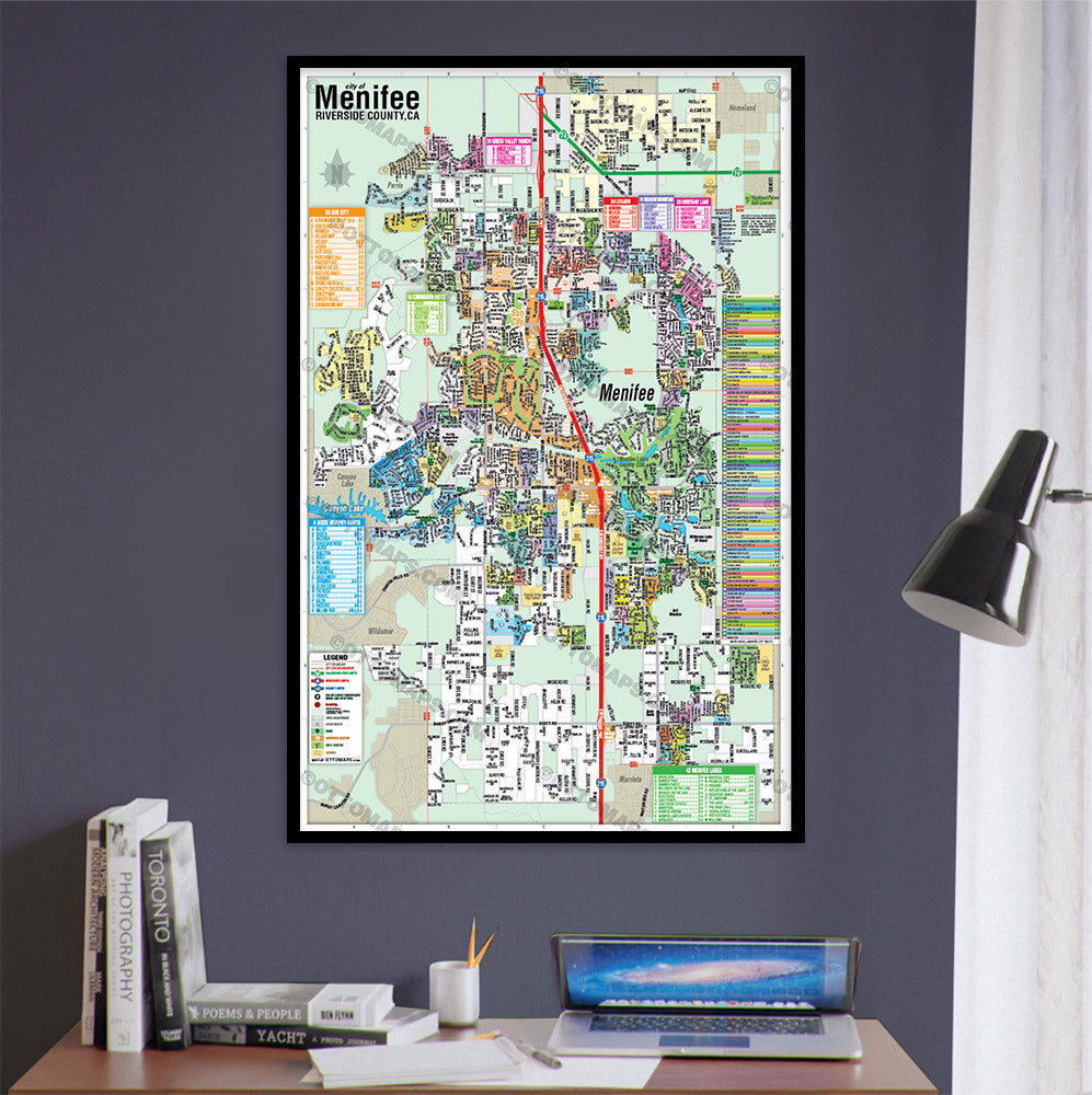 Menifee Map, Riverside County, CA - POSTER PRINTS - with frame