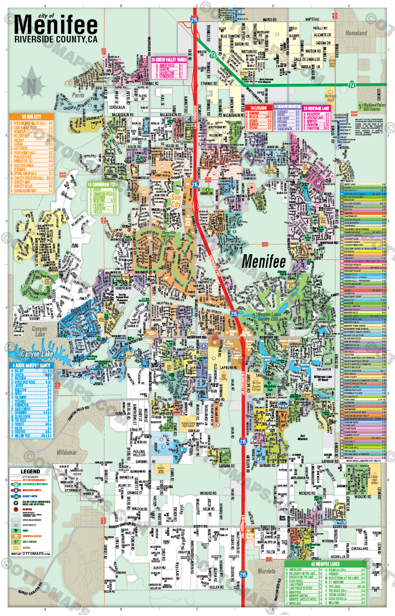 Menifee Map, Riverside County, CA - POSTER PRINTS