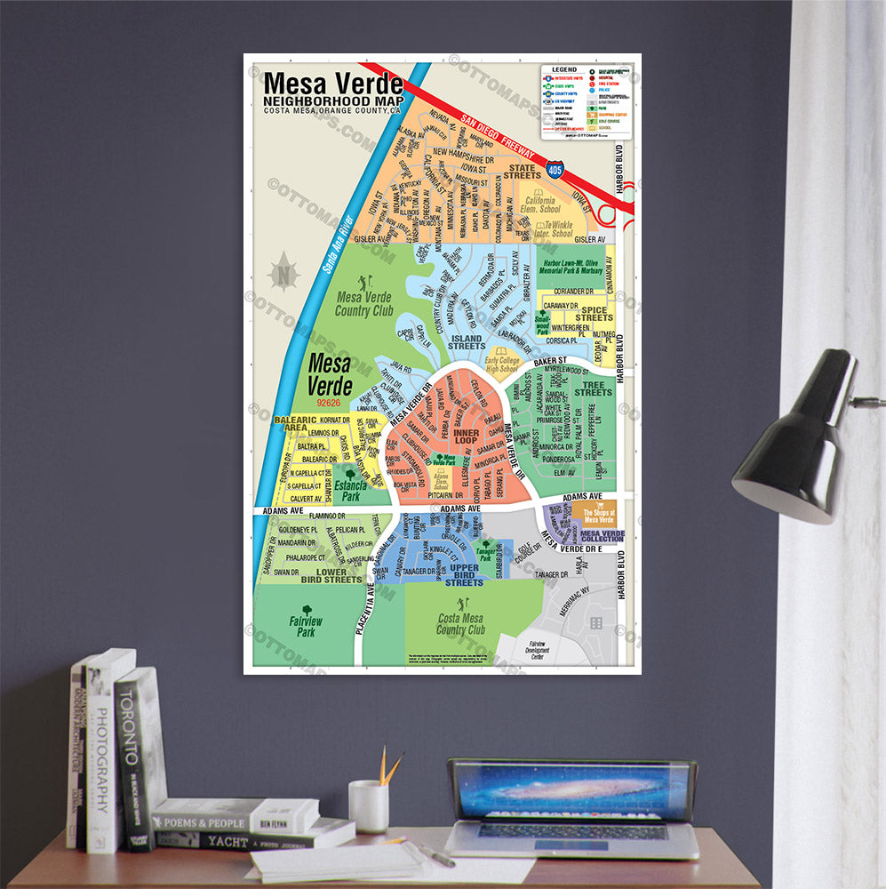 Mesa Verde Map, Costa Mesa, Orange County, CA -  POSTER PRINTS