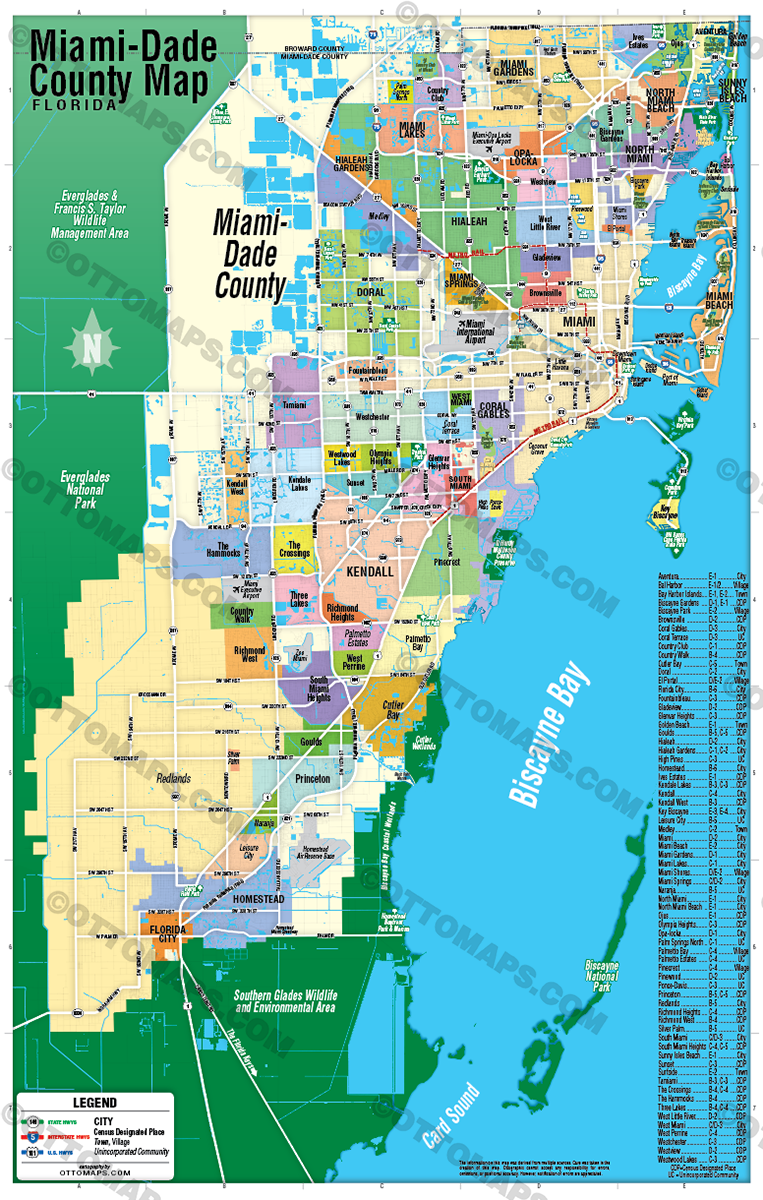 Miami Dade County Map - POSTER PRINTS