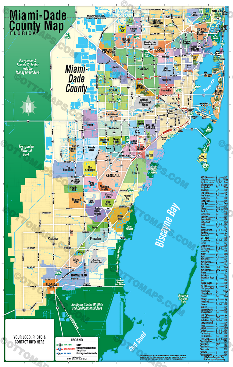 Miami Dade County Map - FILES - PDF and AI - with box