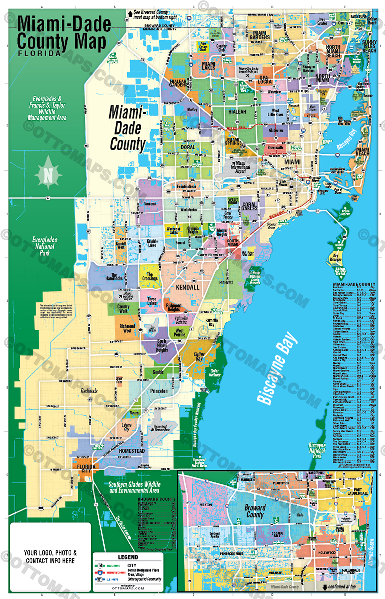 Miami Dade County Map with Broward County - FILES - PDF and AI - with box