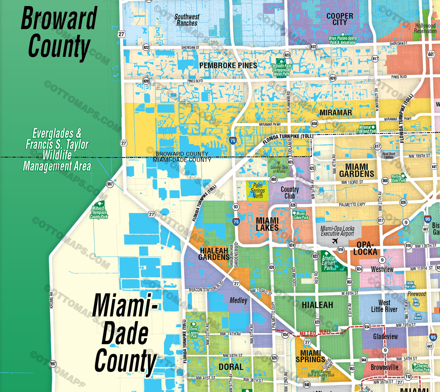Miami Dade and Broward Counties Map - FILES - PDF and AI - zoom