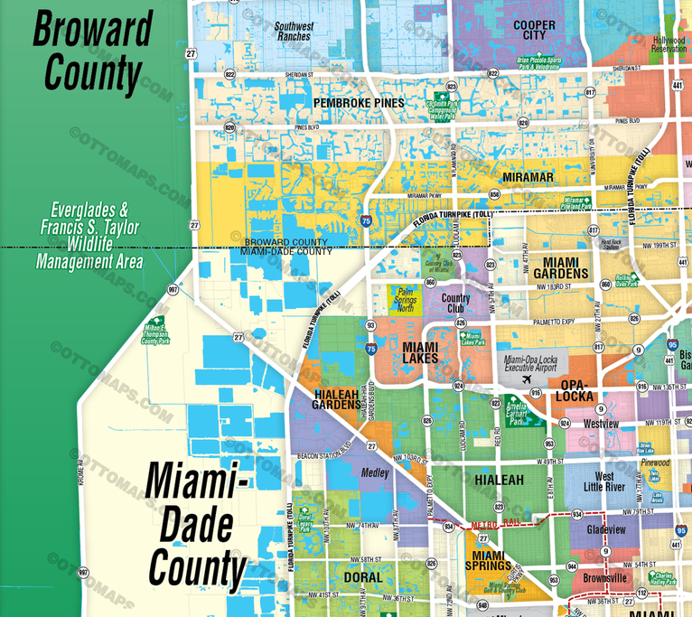 Miami Dade (northern) and Broward County (southern) Map - FILES - PDF and AI