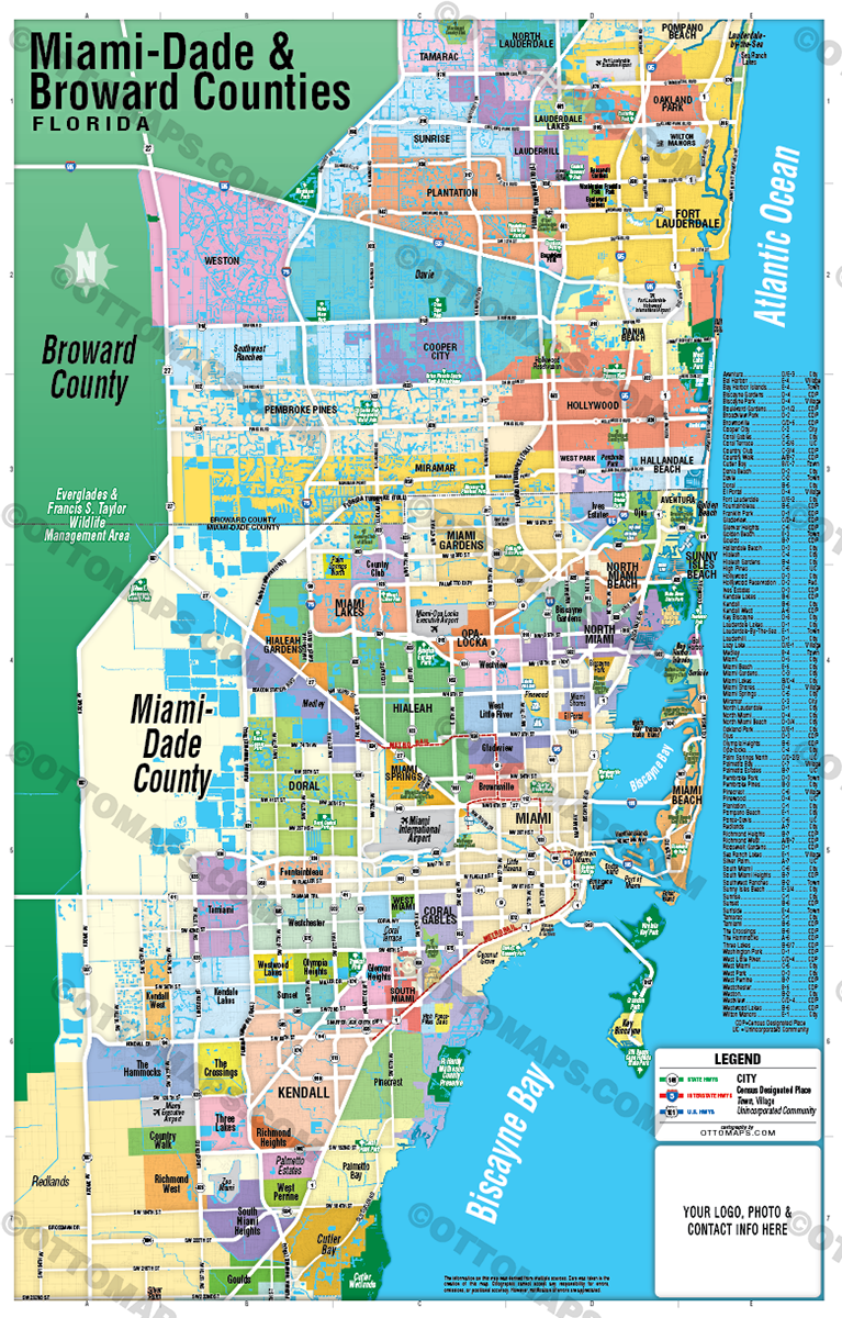 Miami Dade and Broward Counties Map - FILES - PDF and AI - with box