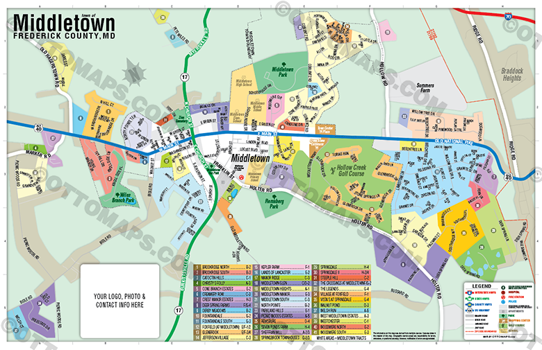 Middletown Map, Frederick County, MD - FILES - PDF and AI Files, editable, vector, royalty free