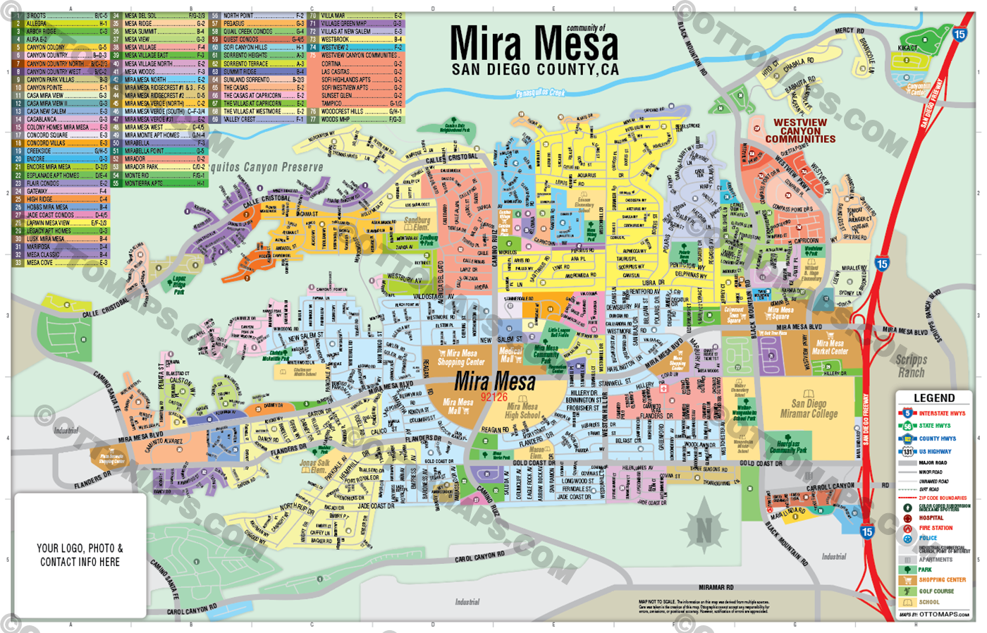 Mira Mesa Map, San Diego County, CA - FILES - PDF and AI, layered, editable, vector, royalty free