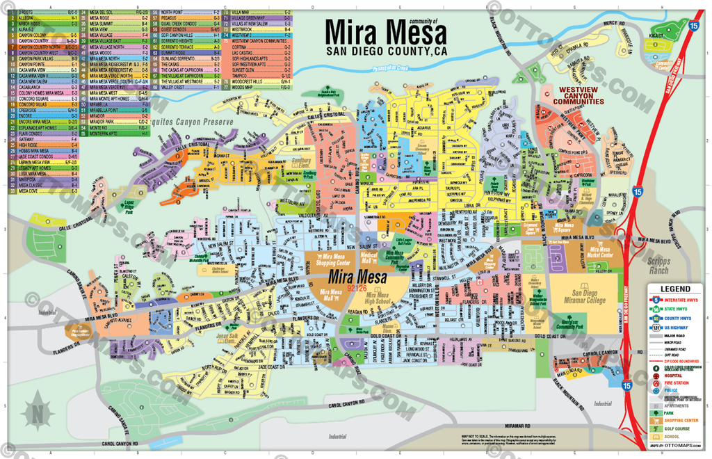Mira Mesa Map, San Diego County, CA - FILES - PDF and AI Files, editab ...