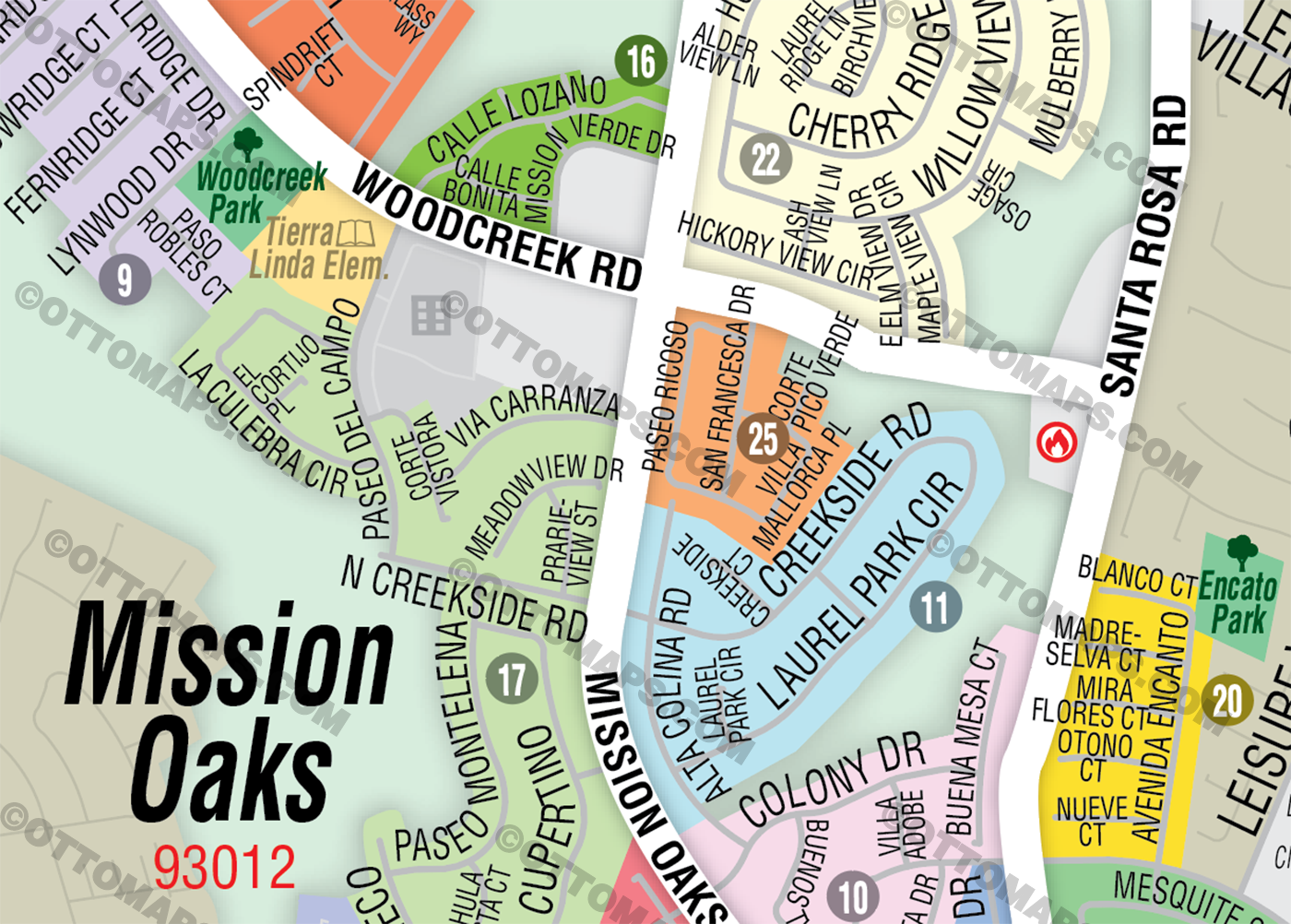 Mission Oaks Map, Camarillo, Ventura County - FILES - PDF and AI, editable, vector, royalty free