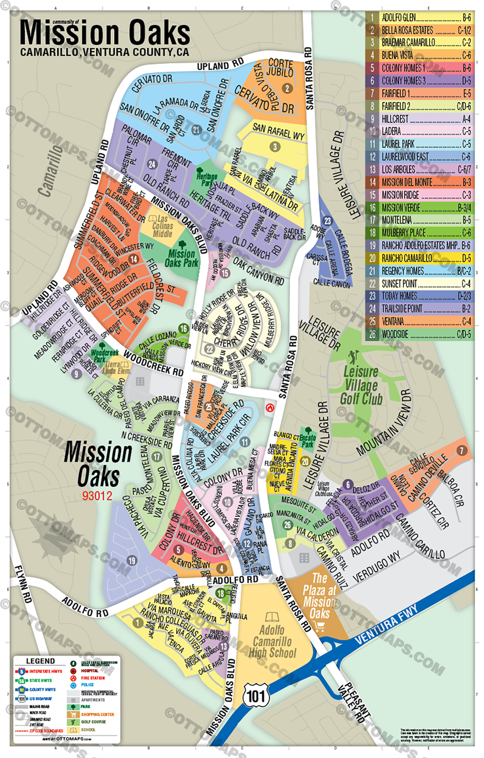 Mission Oaks Map, Camarillo, Ventura County - POSTER PRINTS