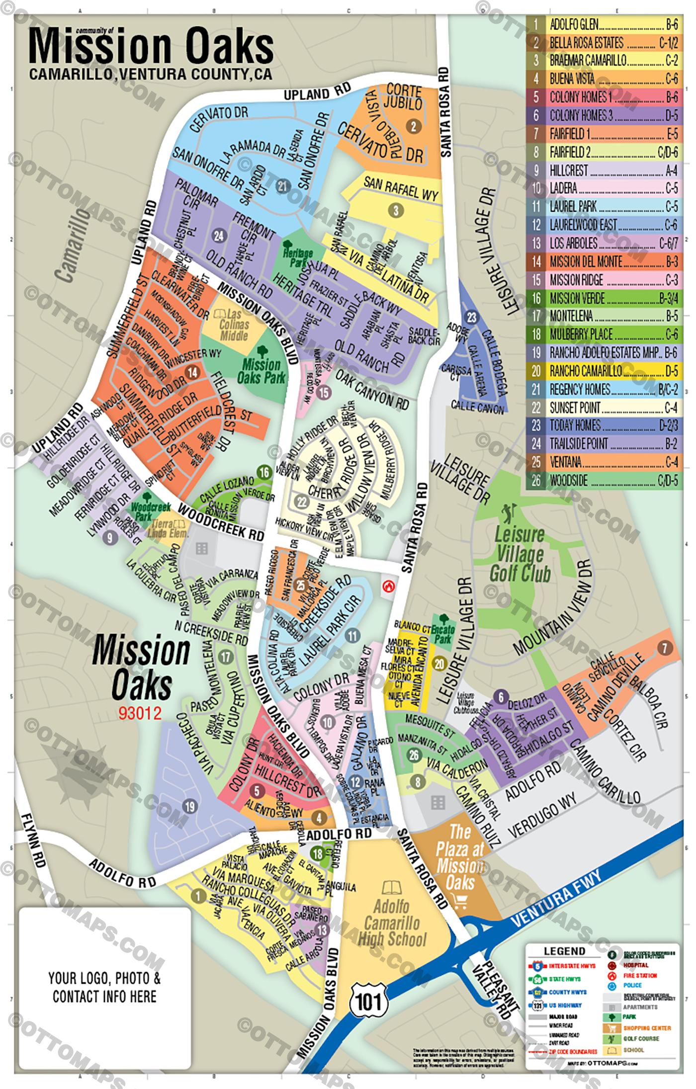 Mission Oaks Map, Camarillo, Ventura County - FILES - PDF and AI, editable, vector, royalty free