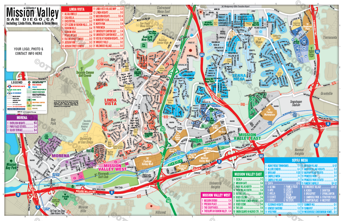 Mission Valley Map including Linda Vista, Morena and Serra Mesa - FILES - PDF and Adobe Illustrator - with box