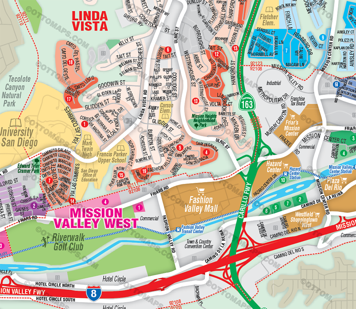 Mission Valley Map including Linda Vista, Morena and Serra Mesa - FILES - PDF and Adobe Illustrator - zoom