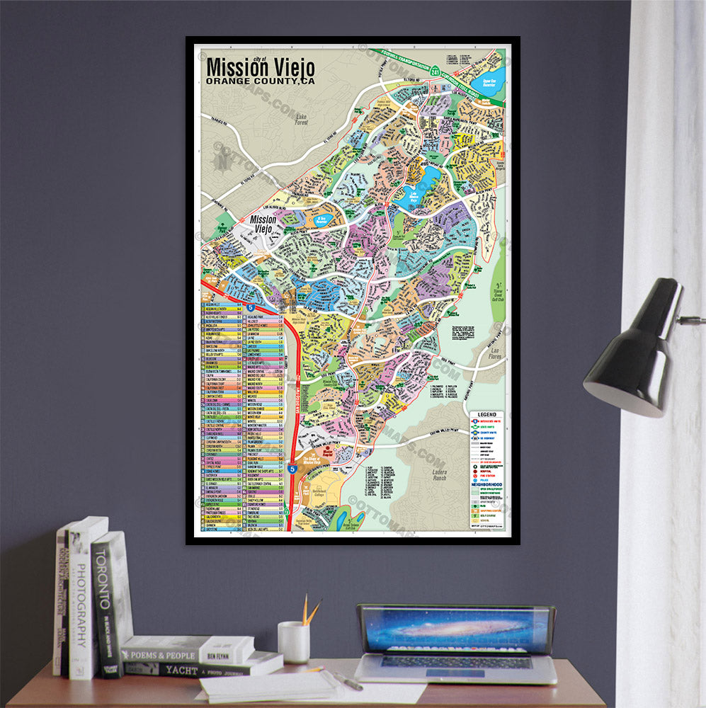 Mission Viejo Map, Orange County, CA - POSTER PRINTS - with frame