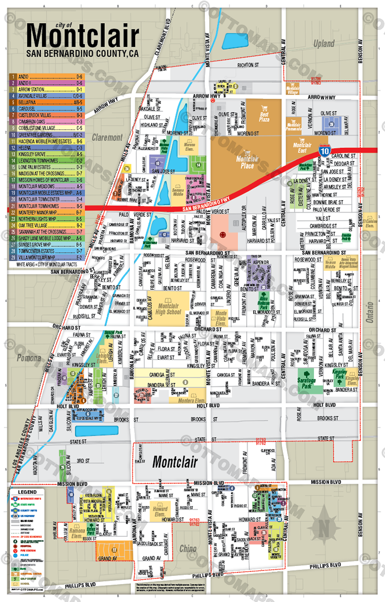Montclair Map, San Bernardino County, CA - FILES - PDF and AI, editable, vector, royalty free