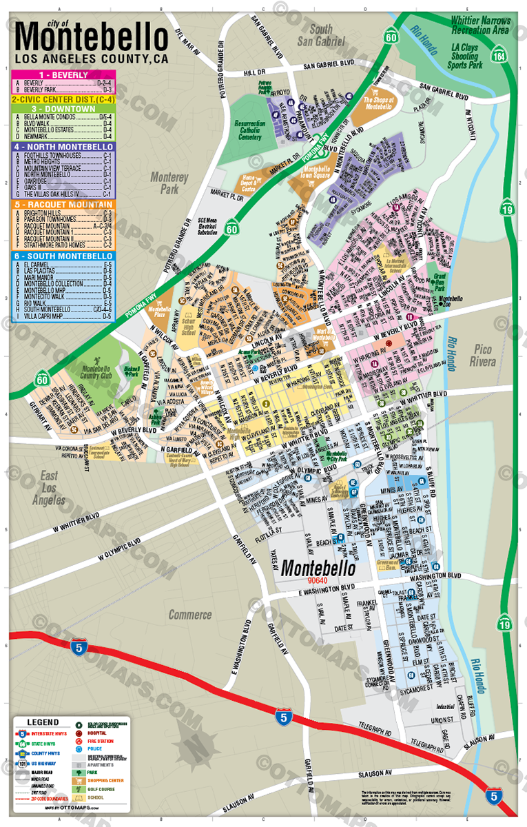 Montebello Map, Los Angeles County, CA - POSTER PRINTS