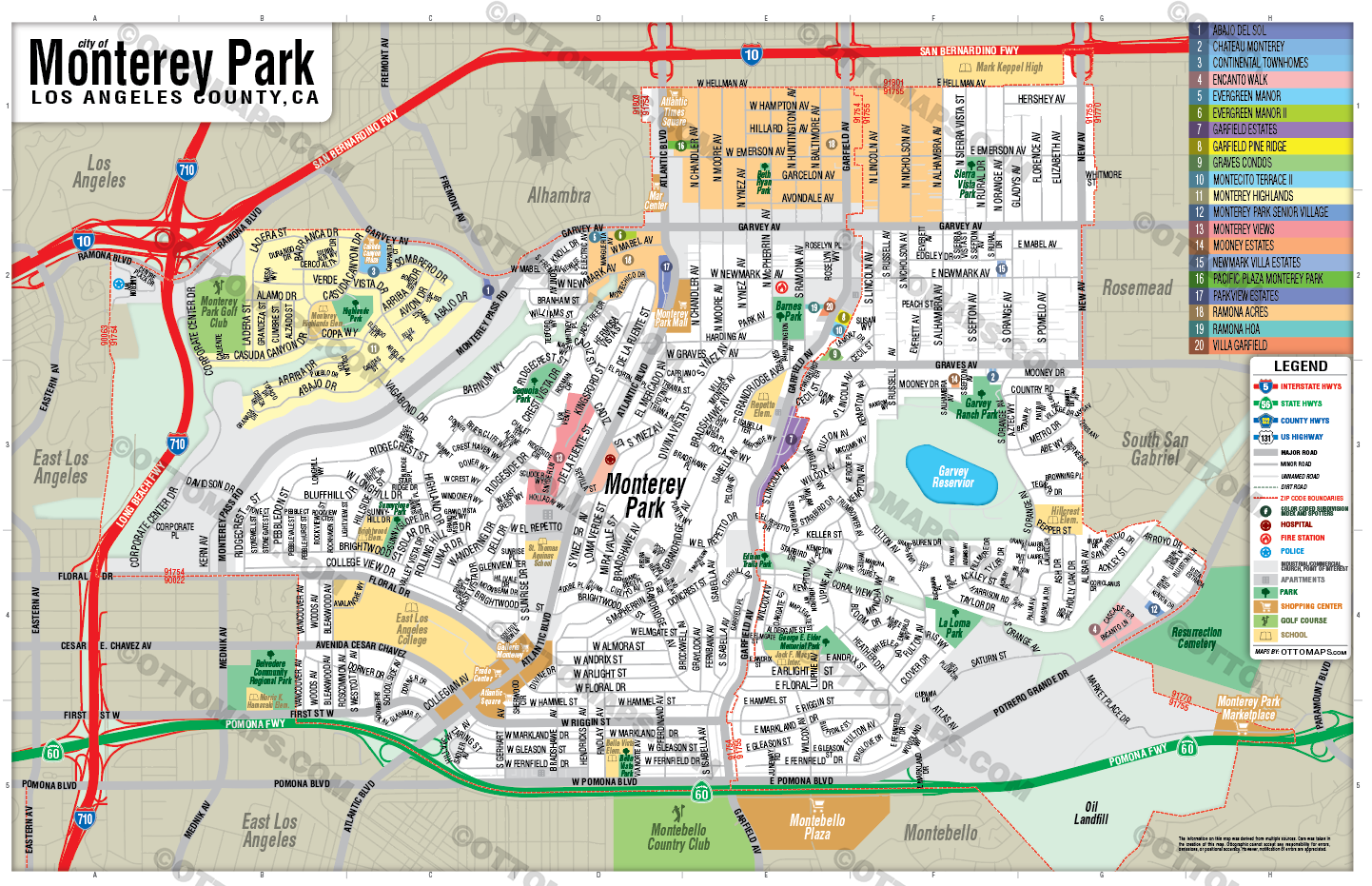 Monterey Park Map, Los Angeles County, CA - POSTER PRINTS