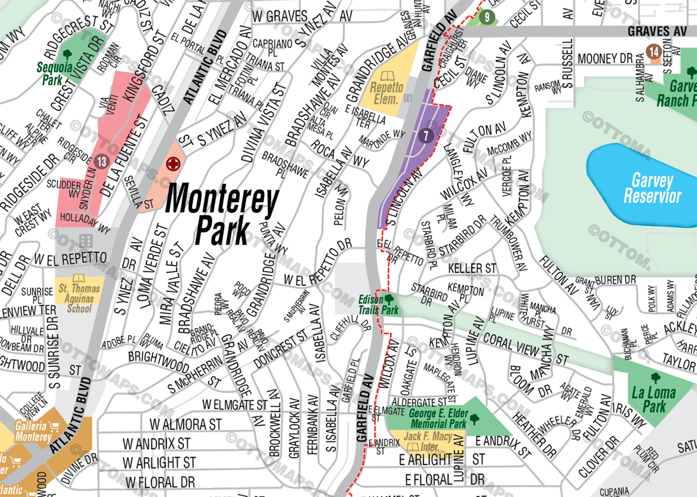 Monterey Park Map, Los Angeles County, CA - FILES - PDF and Adobe Illustrator - zoom