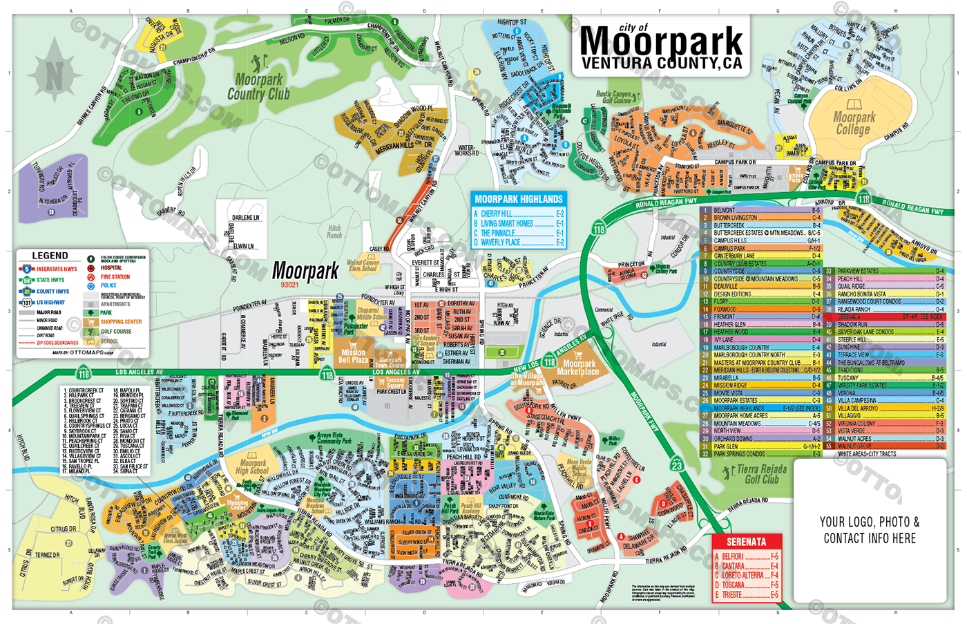 Moorpark Map, Ventura County, CA - FILES - PDF and AI, editable, vector, royalty free