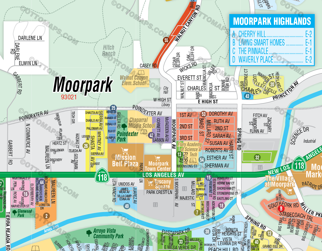 Moorpark Map, Ventura County, CA - FILES - PDF and AI, editable, vector, royalty free - zoom