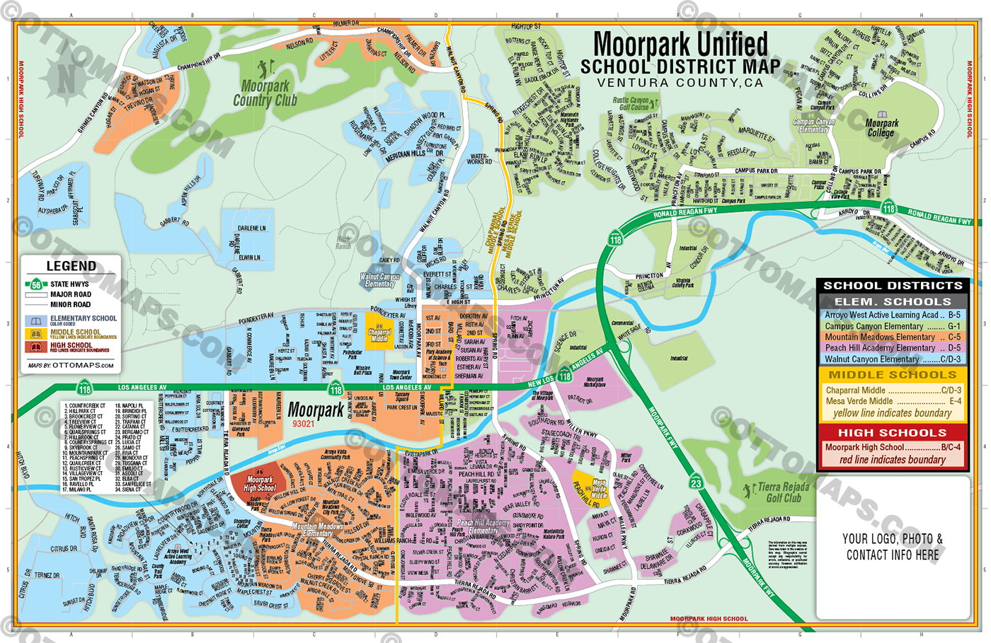 Moorpark Unified School District Map - FILES - PDF and AI, editable, layered, vector, royalty free