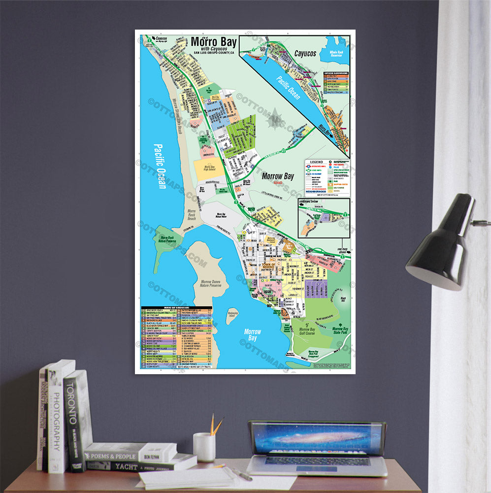 Morro Bay Map with Cayucos, San Luis Obispo County, CA - POSTER PRINTS