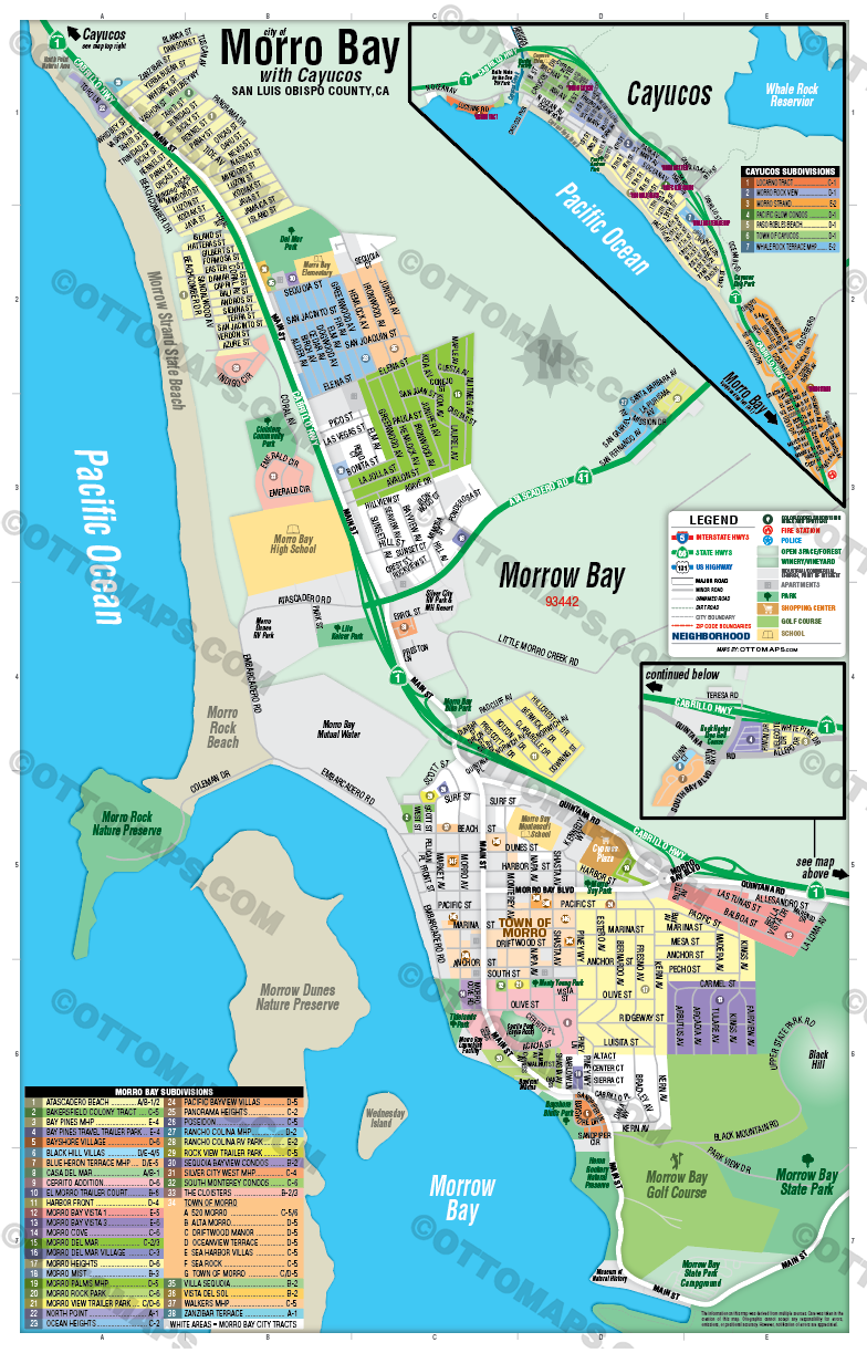 Morro Bay Map with Cayucos, San Luis Obispo County, CA - POSTER PRINTS