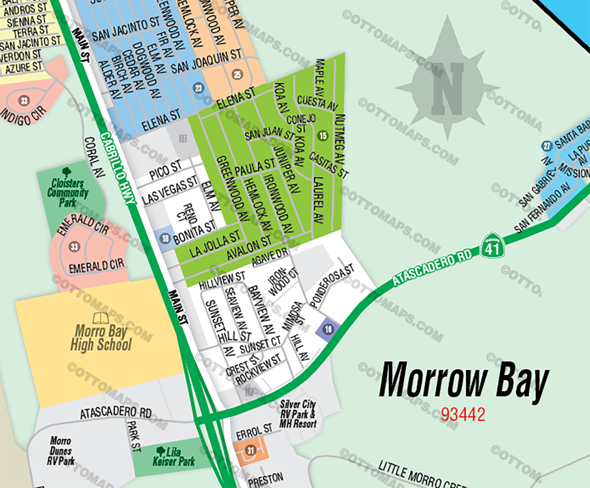 Morro Bay Map with Cayucos, San Luis Obispo County, CA - FILES - PDF and Adobe Illustrator - zoom