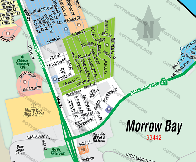 Morro Bay Map with Cayucos, San Luis Obispo County, CA - FILES - PDF and Adobe Illustrator