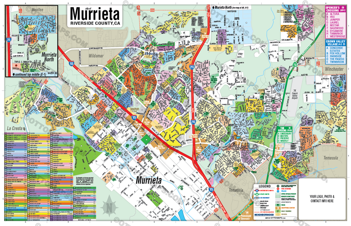 Murrieta Map, Riverside County, CA - FILES - PDF and Adobe Illustrator - with box