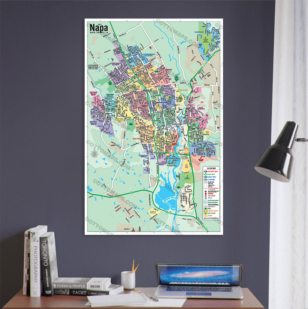 Napa Map with Neighborhoods, Napa County, CA - POSTER PRINTS