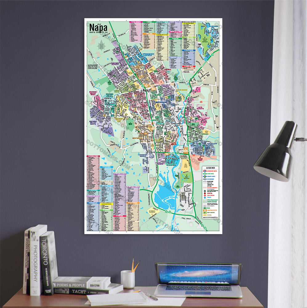 Napa Map with Subdivisions, Napa County, CA - POSTER PRINTS