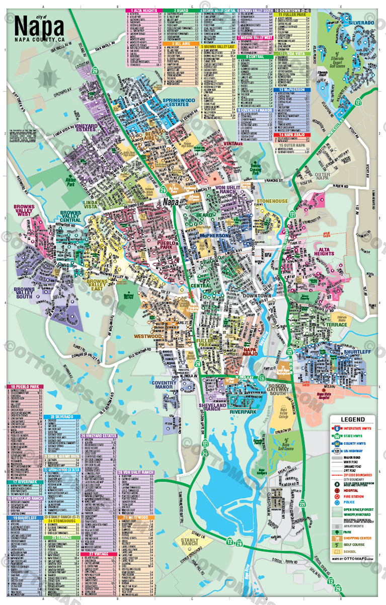 Napa Map with Subdivisions, Napa County, CA - FILES - PDF and Adobe Illustrator - no box