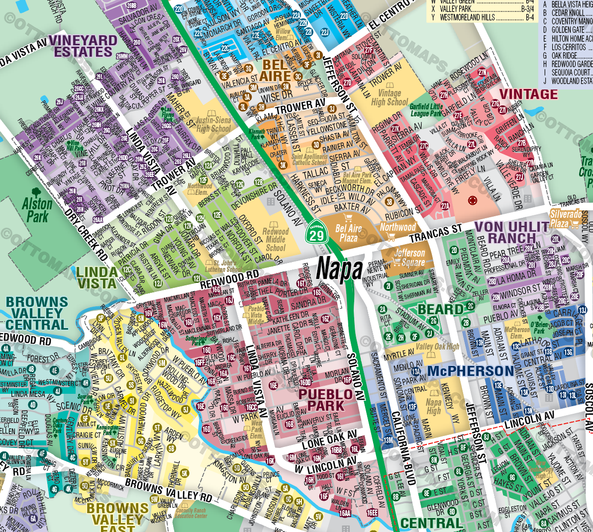 Napa Map with Subdivisions, Napa County, CA - FILES - PDF and Adobe Illustrator - zoom