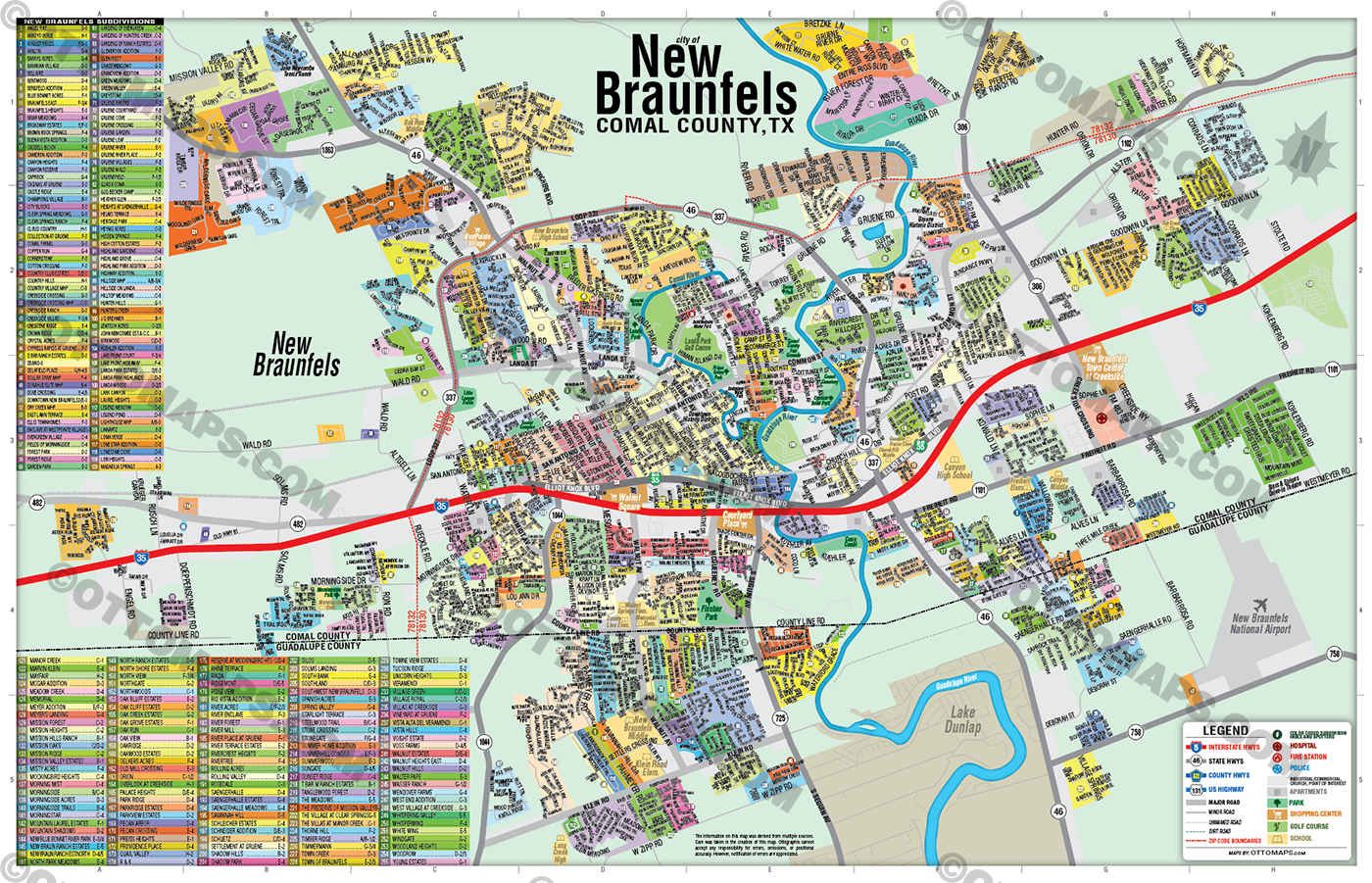 New Braunfels Map, Comal County, TX - FILES - PDF and AI Files, editable, vector, royalty free