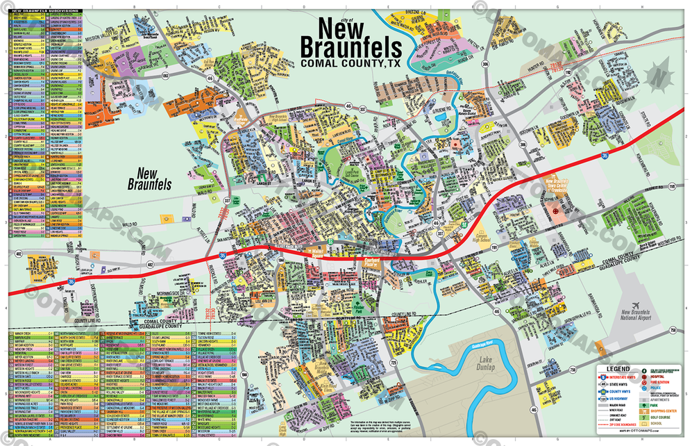 New Braunfels Map, Comal County, TX - POSTER PRINTS