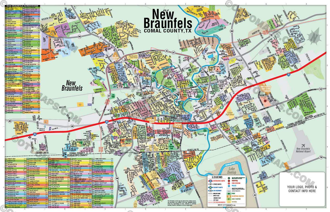 New Braunfels Map, Comal County, TX - FILES - PDF and AI Files, editable, vector, royalty free